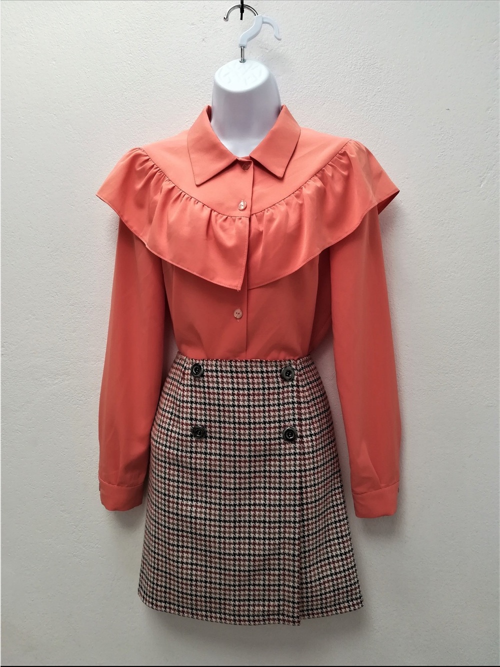 Womens Coral Ruffle Yoke Blouse
